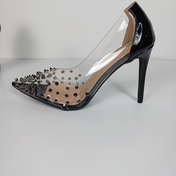 Yoki Heels Size 8.5 Black Transparent Stud Accent Stiletto - Picture 4 of 8